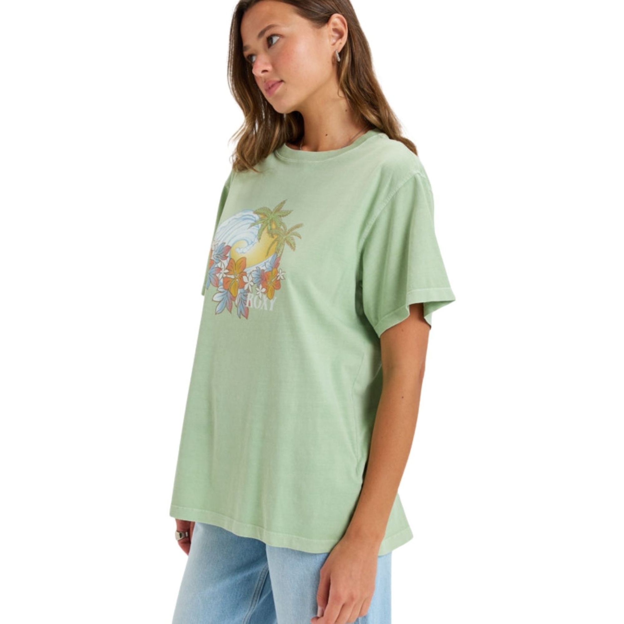 Roxy Sunnyoversize Enzyme Wash Kadın Yeşil Tişört