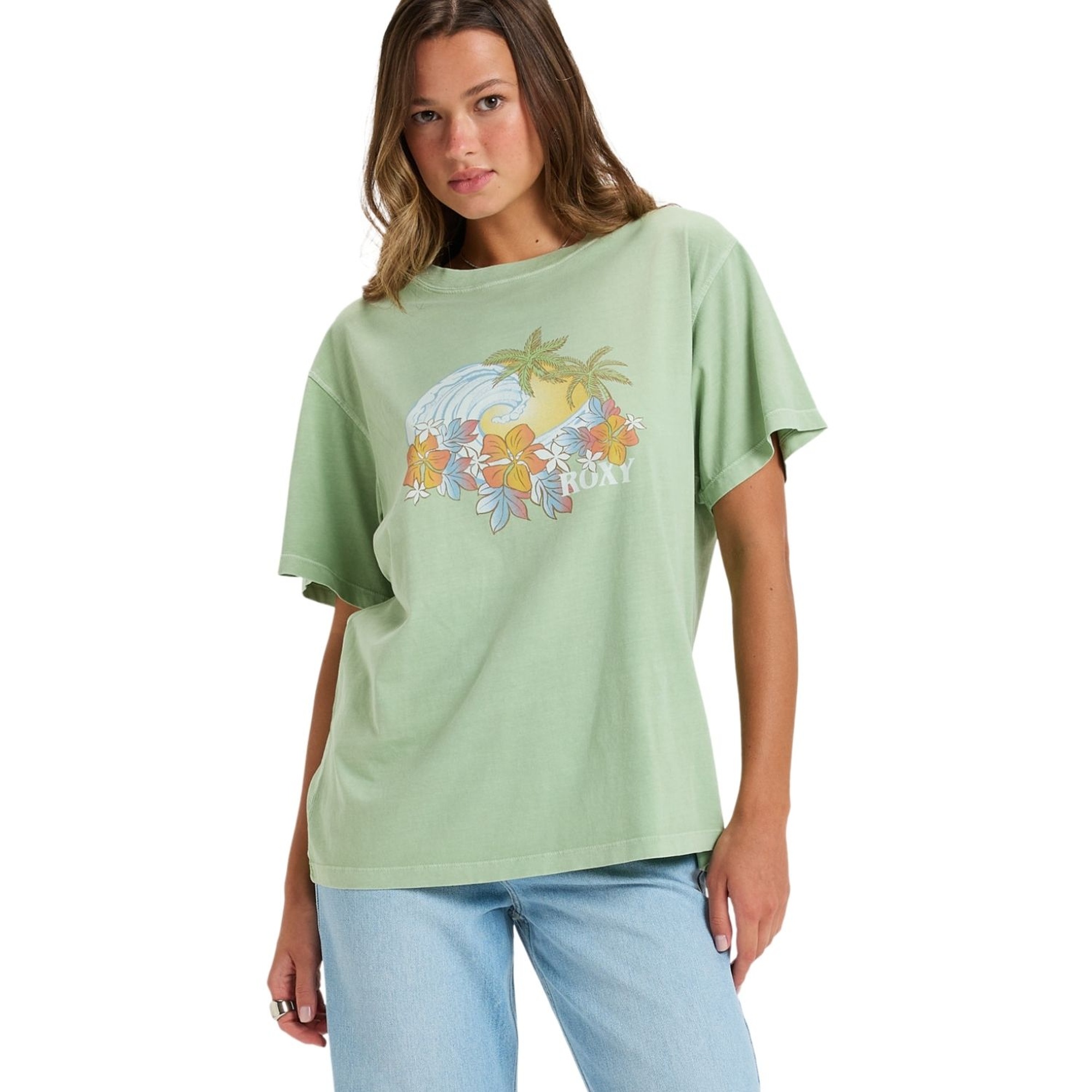 Roxy Sunnyoversize Enzyme Wash Kadın Yeşil Tişört