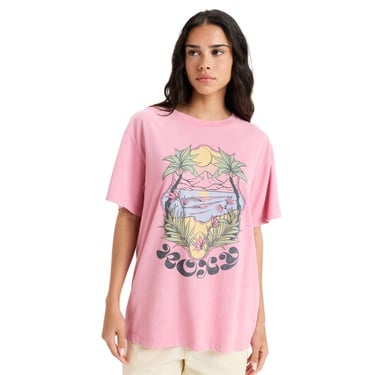  Roxy Sunnyoversize Optic Wash Kadın Pembe Tişört