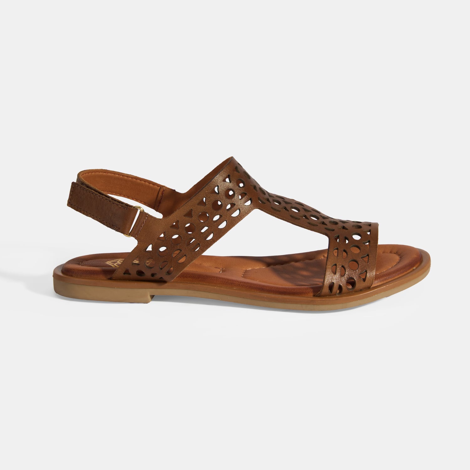  Kadın Taba Cırt Detaylı Perforeli Deri Sandalet