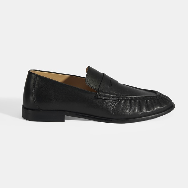  Kadın Siyah Slip-On Deri Loafer