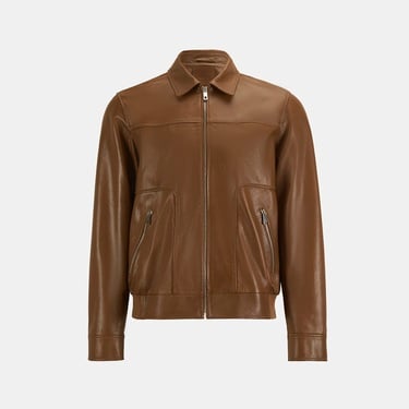  Erkek Taba Fermuarlı Gömlek Yaka Deri Ceket