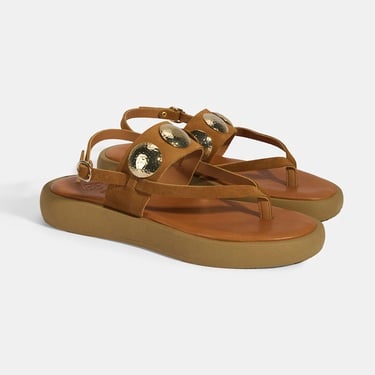  Kadın Taba Metal Aksesuarlı Ayarlanabilir Tokalı Süet Sandalet