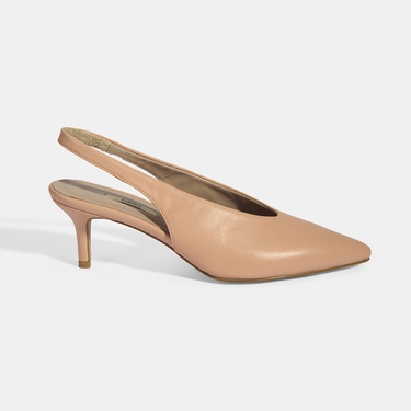  Kadın Pudra Slingback Deri Topuklu Ayakkabı