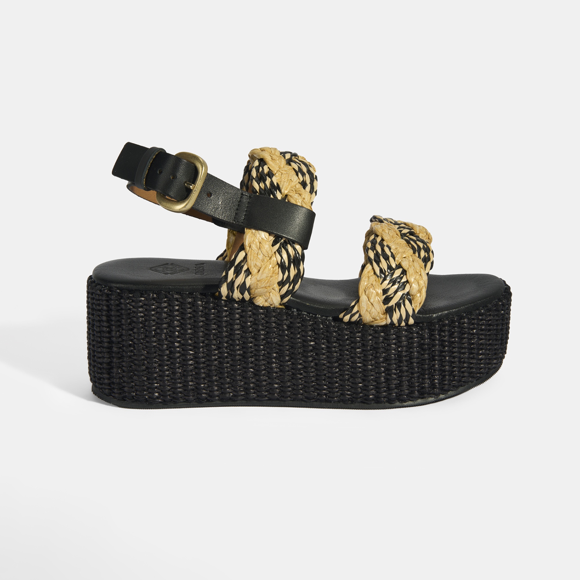 Kadın Siyah Ayarlanabilir Tokalı Hasır Detaylı Sandalet