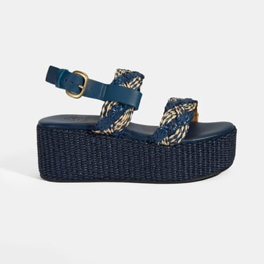  Kadın Lacivert Ayarlanabilir Tokalı Hasır Detaylı Sandalet