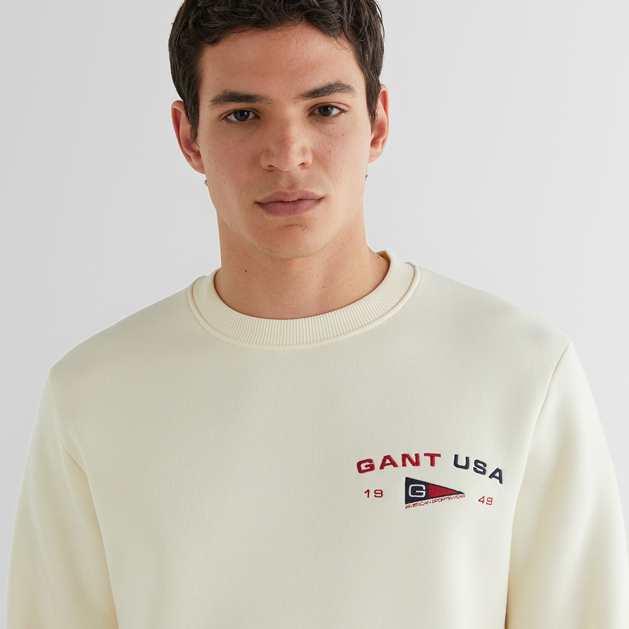 GANT Erkek Krem Regular Fit Bisiklet Yaka Logolu Sweatshirt
