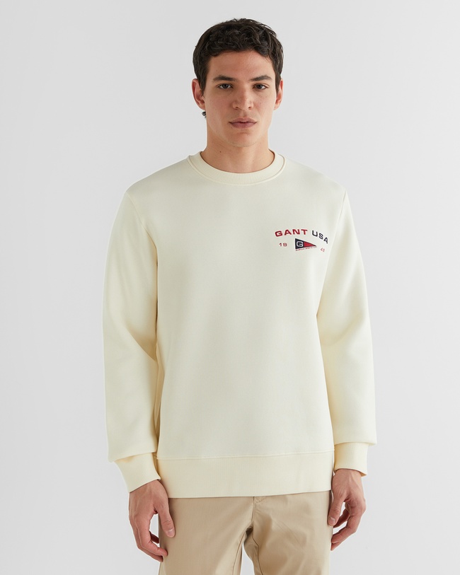  GANT Erkek Krem Regular Fit Bisiklet Yaka Logolu Sweatshirt