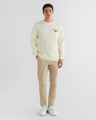  GANT Erkek Krem Regular Fit Bisiklet Yaka Logolu Sweatshirt