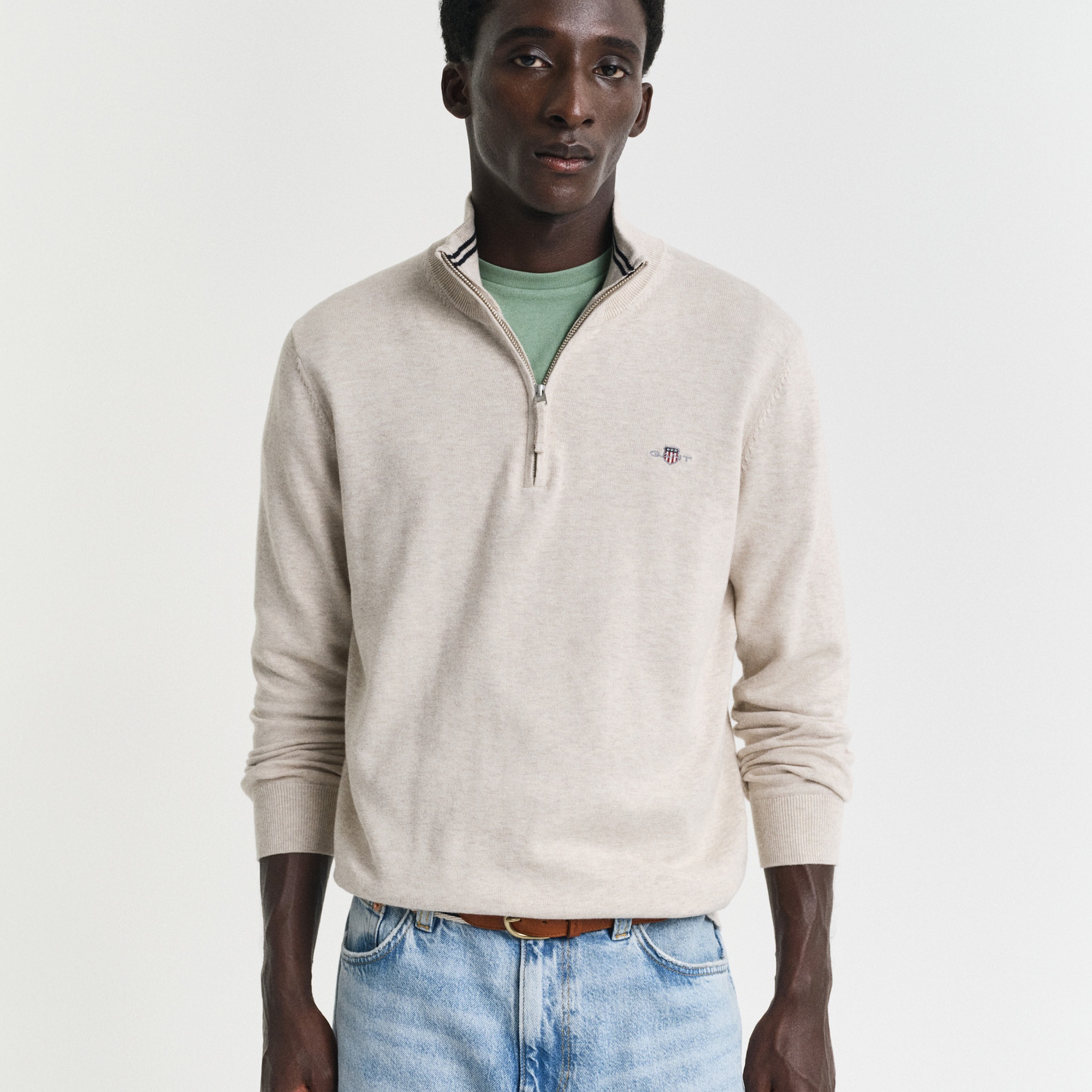 GANT Erkek Bej Regular Fit Yarım Fermuarlı Kazak