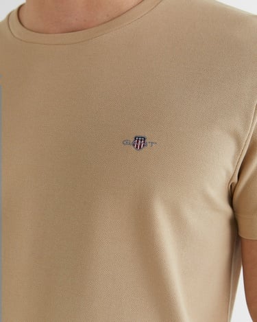  GANT Erkek Bej Slim Fit Bisiklet Yaka T-Shirt