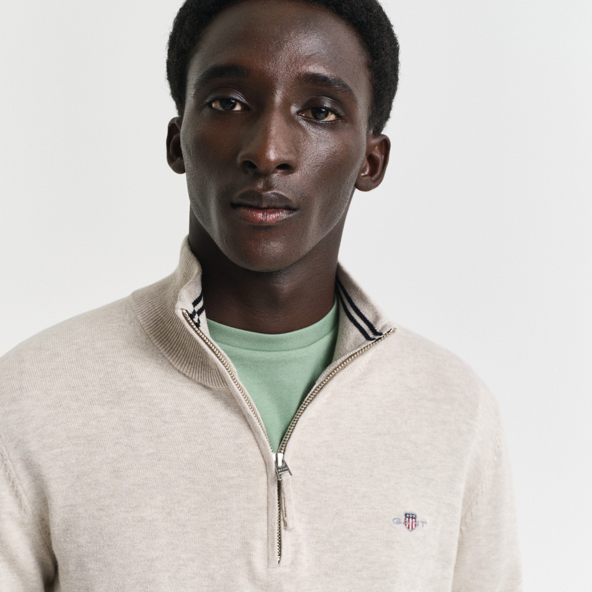 GANT Erkek Bej Regular Fit Yarım Fermuarlı Kazak