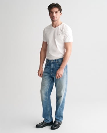  GANT Erkek Beyaz Slim Fit V Yaka T-Shirt