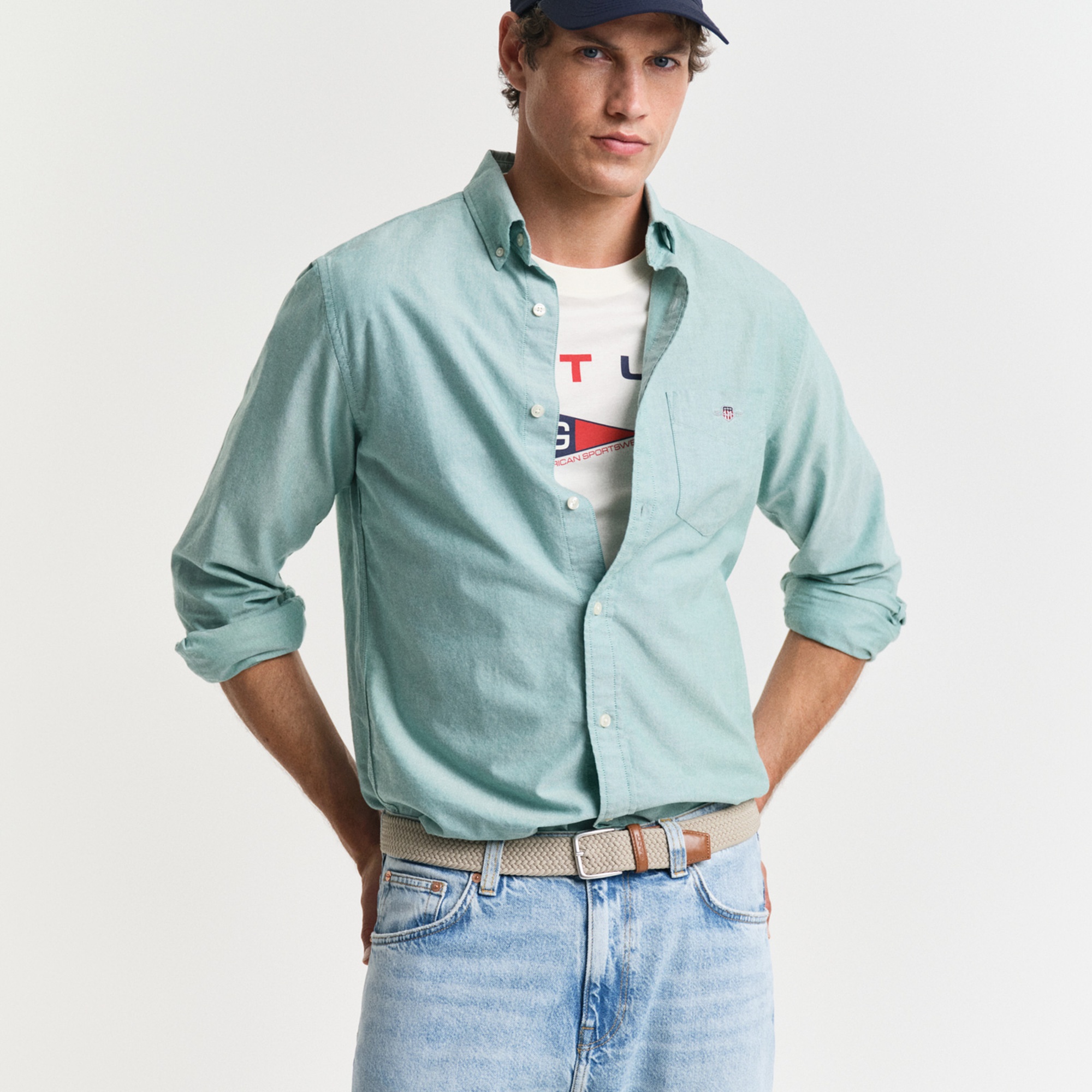 GANT Erkek Yeşil Regular Fit Düğmeli Yaka Gömlek