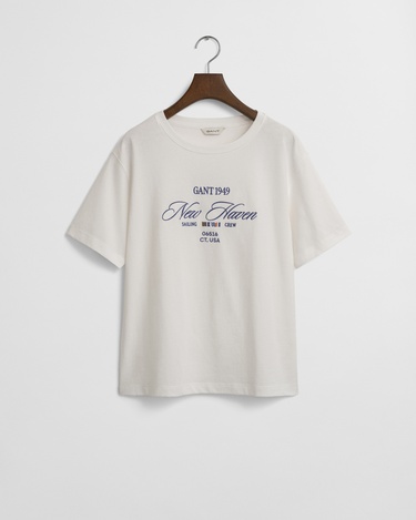  GANT Kadın Krem Relaxed Fit Bisiklet Yaka Logolu T-Shirt