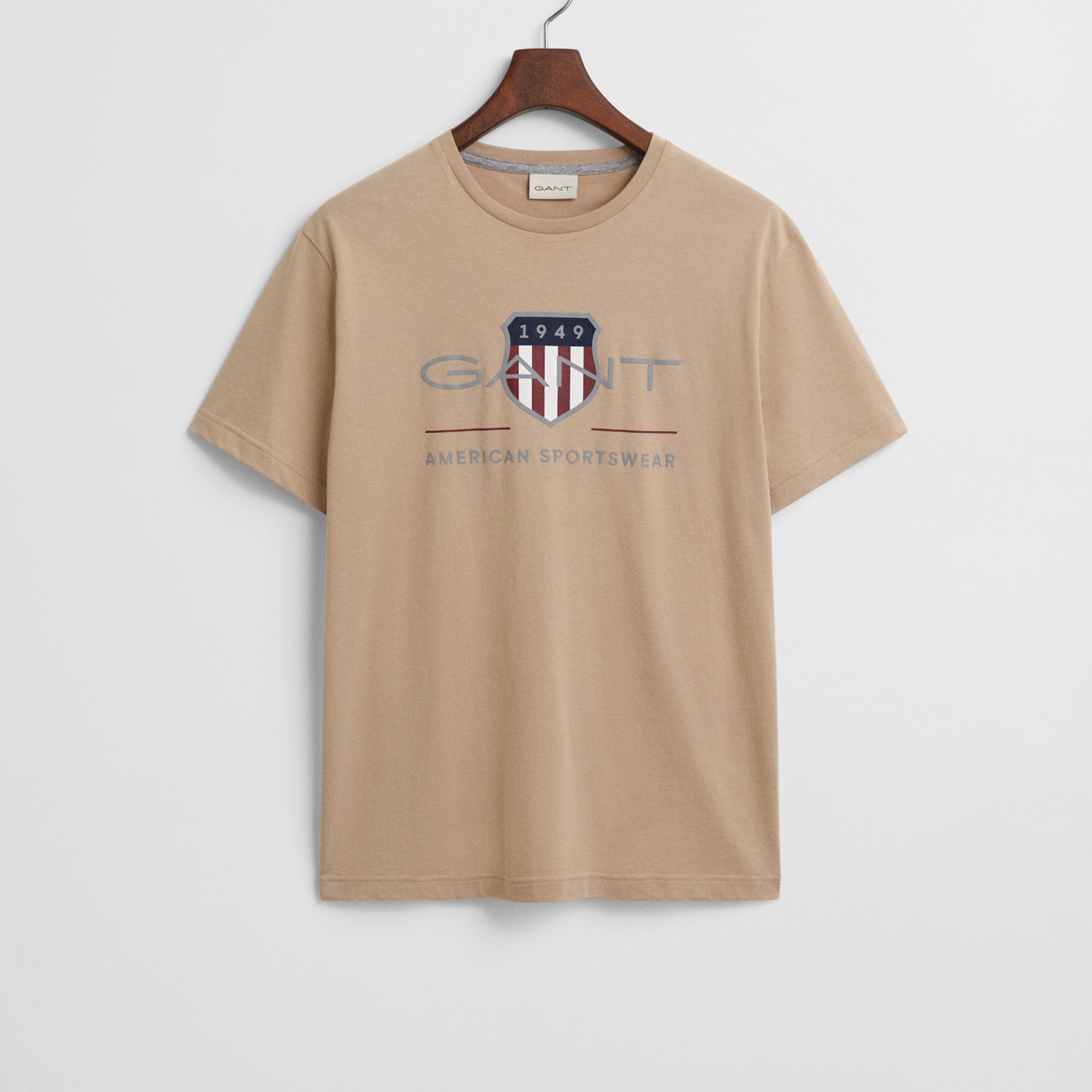 GANT Erkek Bej Regular Fit Bisiklet Yaka Logolu T-Shirt