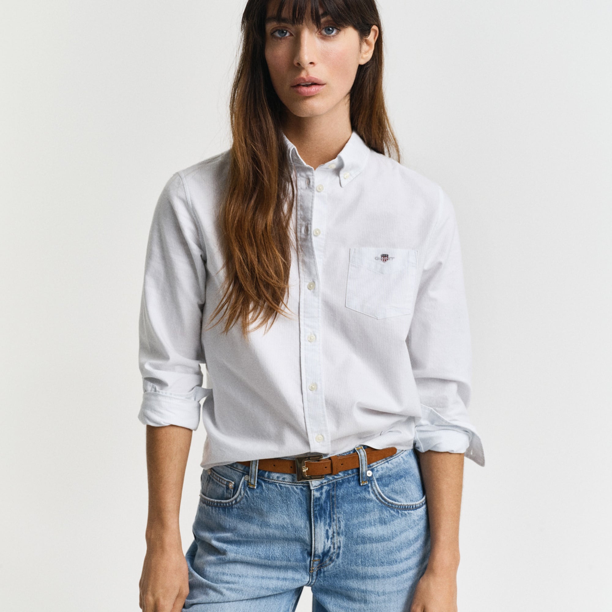 GANT Kadın Mavi Regular Fit Düğmeli Yaka Çizgili Gömlek