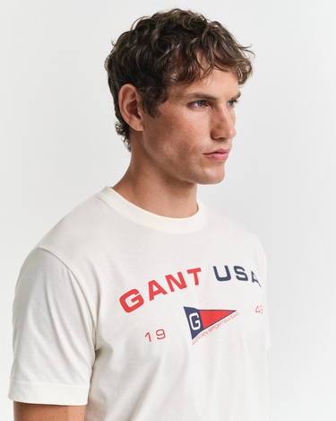  GANT Erkek Krem Regular Fit Bisiklet Yaka Logolu T-Shirt