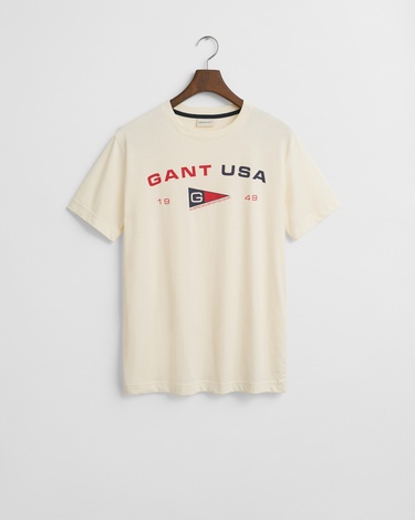  GANT Erkek Krem Regular Fit Bisiklet Yaka Logolu T-Shirt