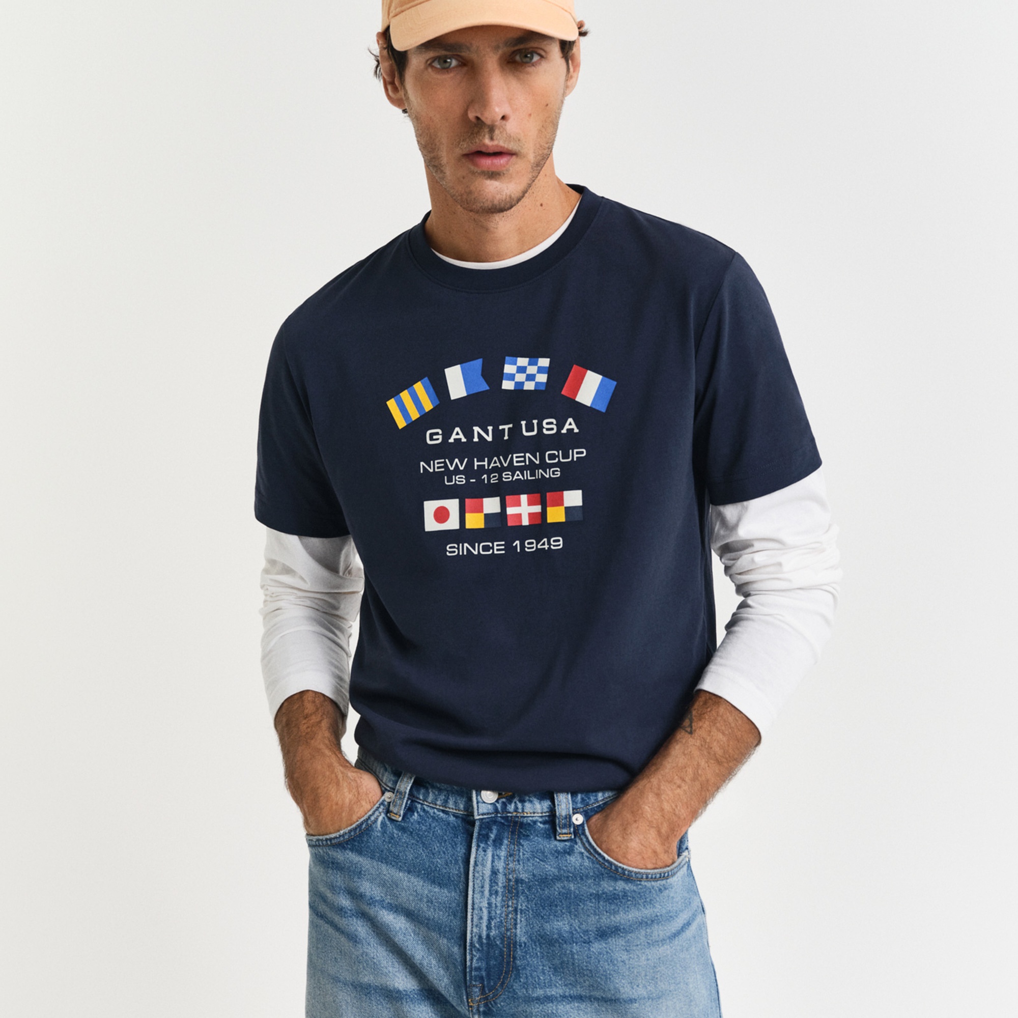 GANT Erkek Lacivert Regular Fit Bisiklet Yaka Logolu T-Shirt