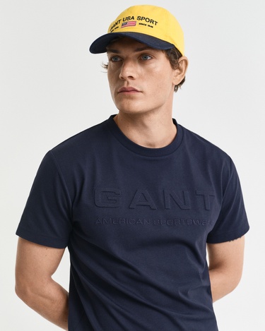  GANT Erkek Lacivert Regular Fit Bisiklet Yaka Logolu T-Shirt