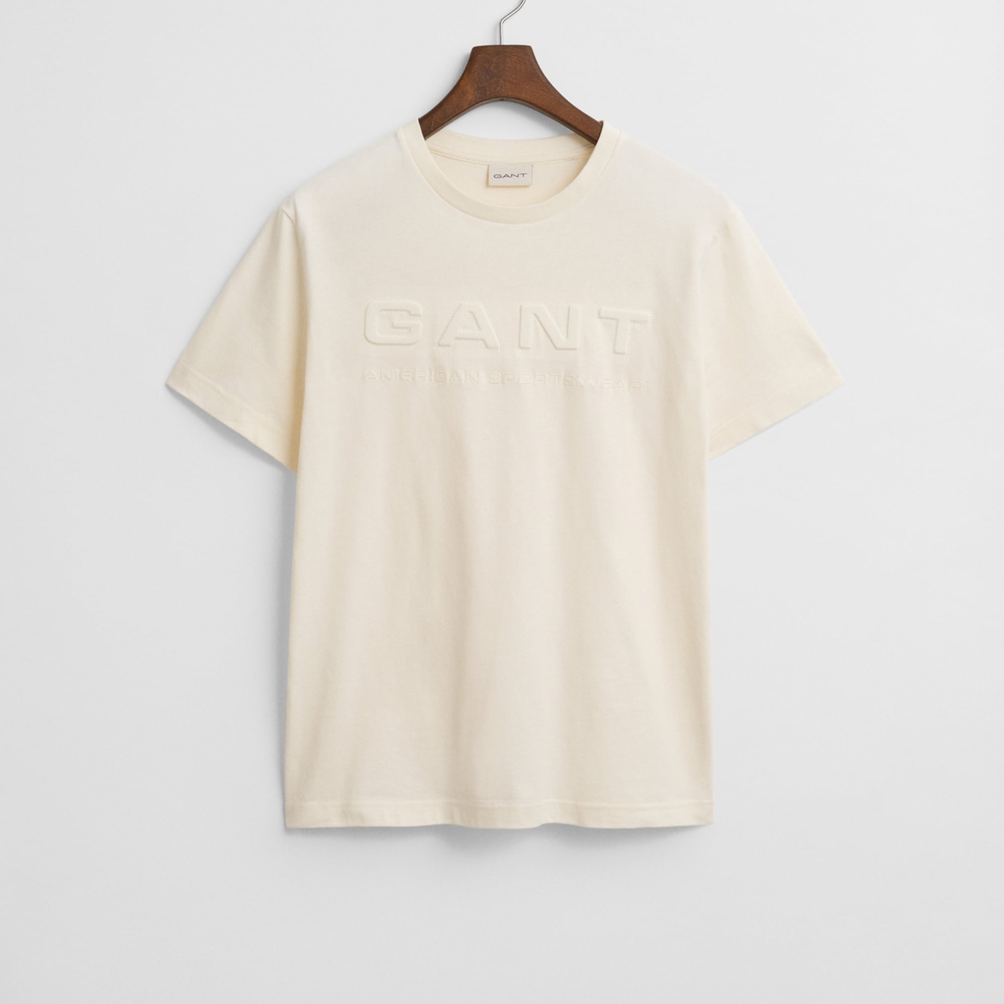 GANT Erkek Krem Regular Fit Bisiklet Yaka Logolu T-Shirt