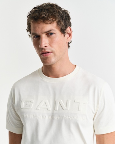  GANT Erkek Krem Regular Fit Bisiklet Yaka Logolu T-Shirt