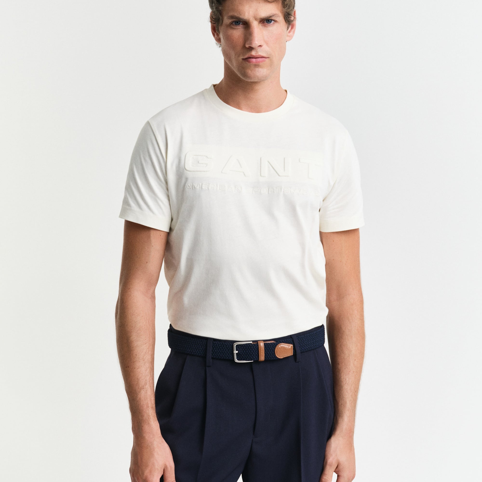 GANT Erkek Krem Regular Fit Bisiklet Yaka Logolu T-Shirt