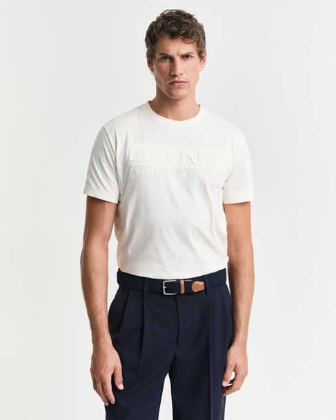  GANT Erkek Krem Regular Fit Bisiklet Yaka Logolu T-Shirt
