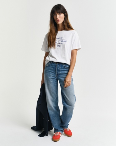  GANT Kadın Krem Relaxed Fit Bisiklet Yaka Logolu T-Shirt