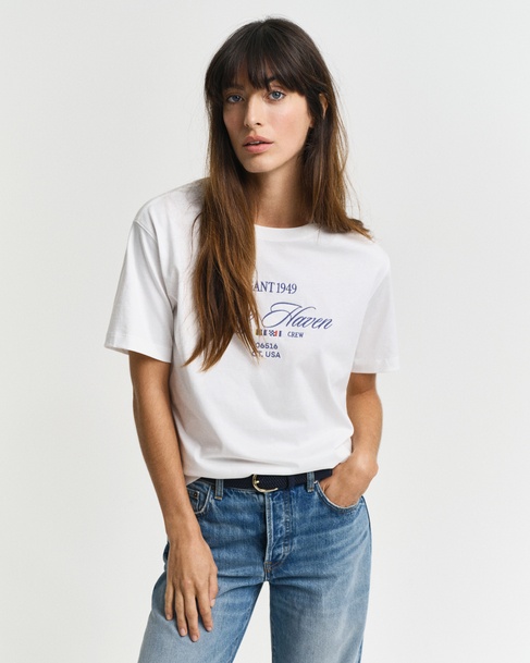  GANT Kadın Krem Relaxed Fit Bisiklet Yaka Logolu T-Shirt