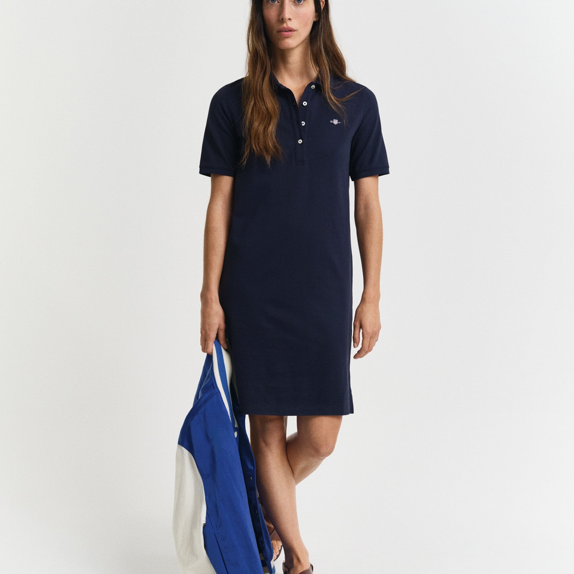 GANT Kadın Lacivert Regular Fit Polo Yaka Elbise