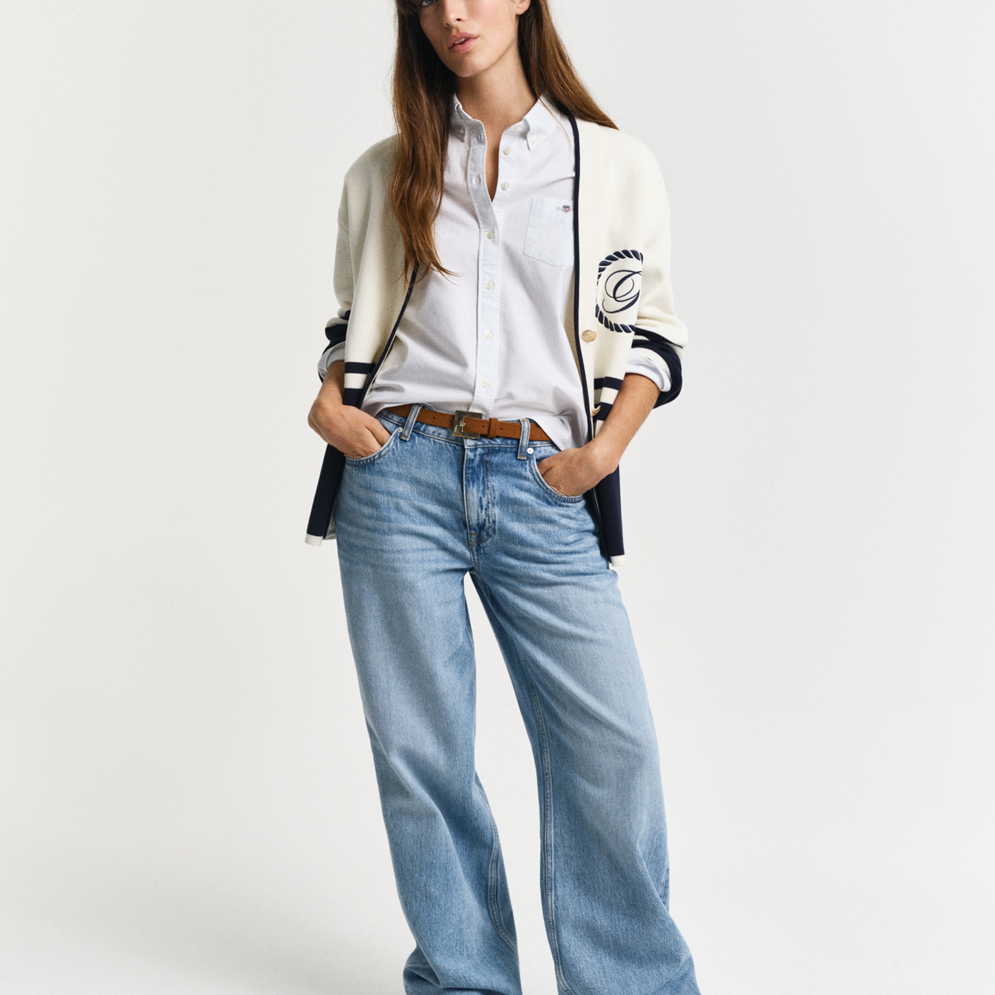 GANT Kadın Mavi Regular Fit Düğmeli Yaka Çizgili Gömlek