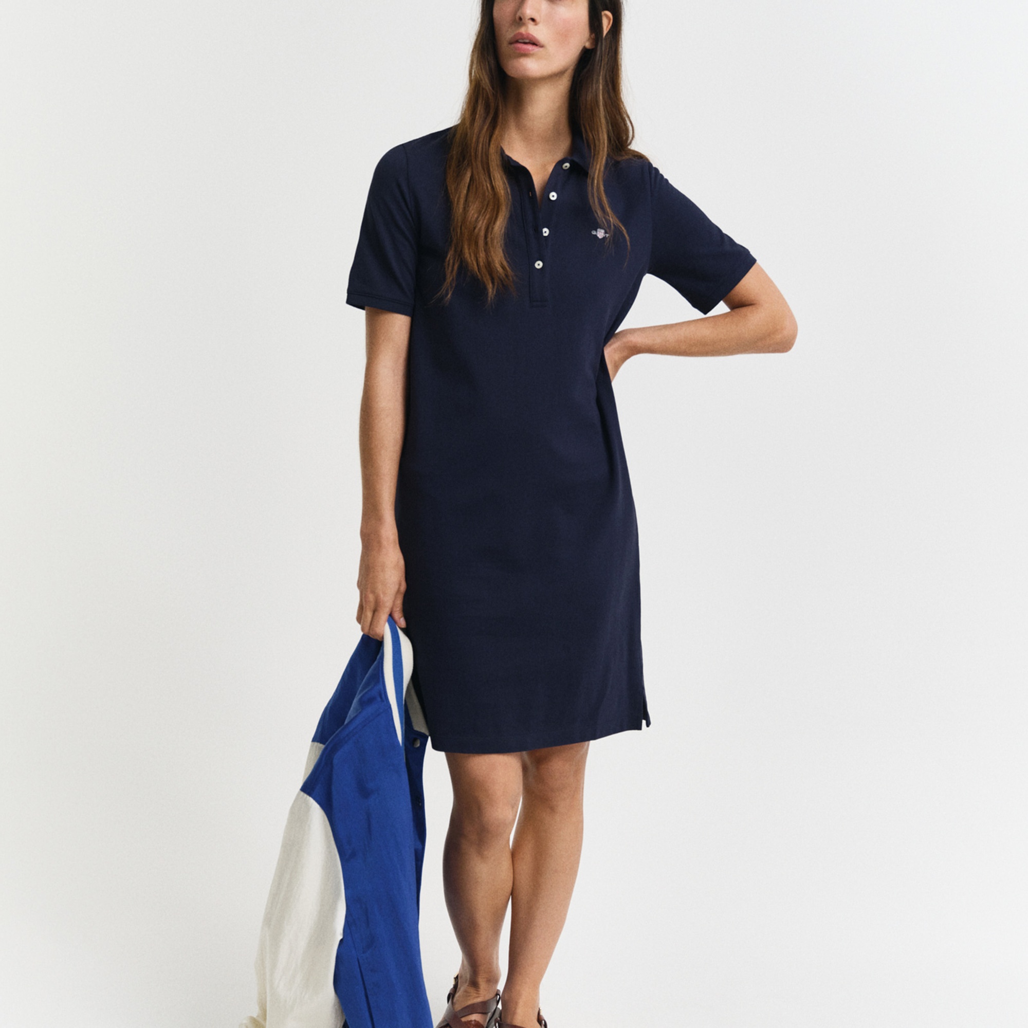 GANT Kadın Lacivert Regular Fit Polo Yaka Elbise