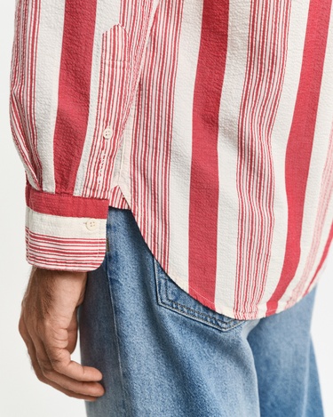 GANT Erkek Kırmızı Relaxed Fit Düğmeli Yaka Çizgili Gömlek