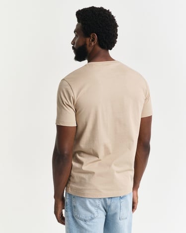 GANT Erkek Bej Regular Fit Bisiklet Yaka Logolu T-Shirt