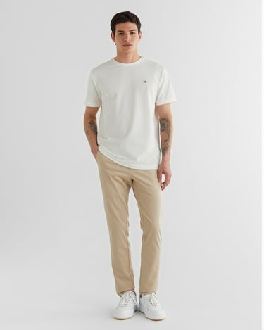  GANT Erkek Krem Regular Fit Bisiklet Yaka T-Shirt
