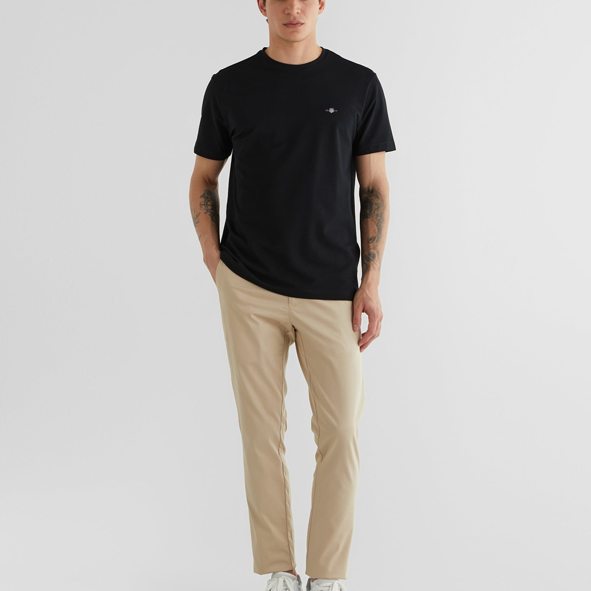 GANT Erkek Siyah Regular Fit Bisiklet Yaka T-Shirt