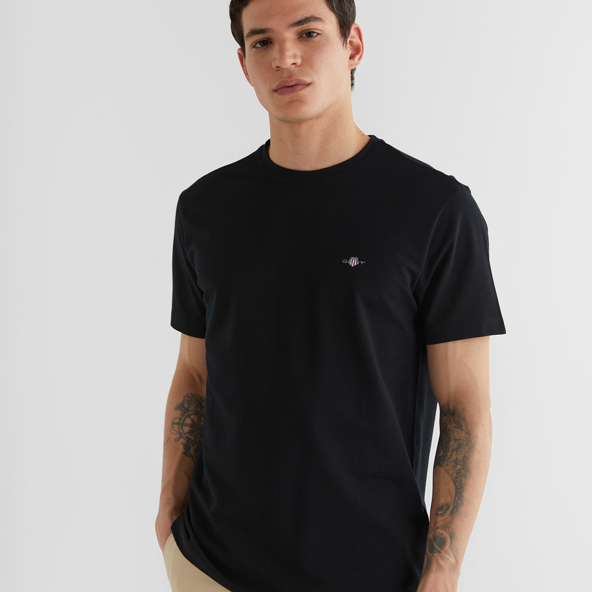 GANT Erkek Siyah Regular Fit Bisiklet Yaka T-Shirt