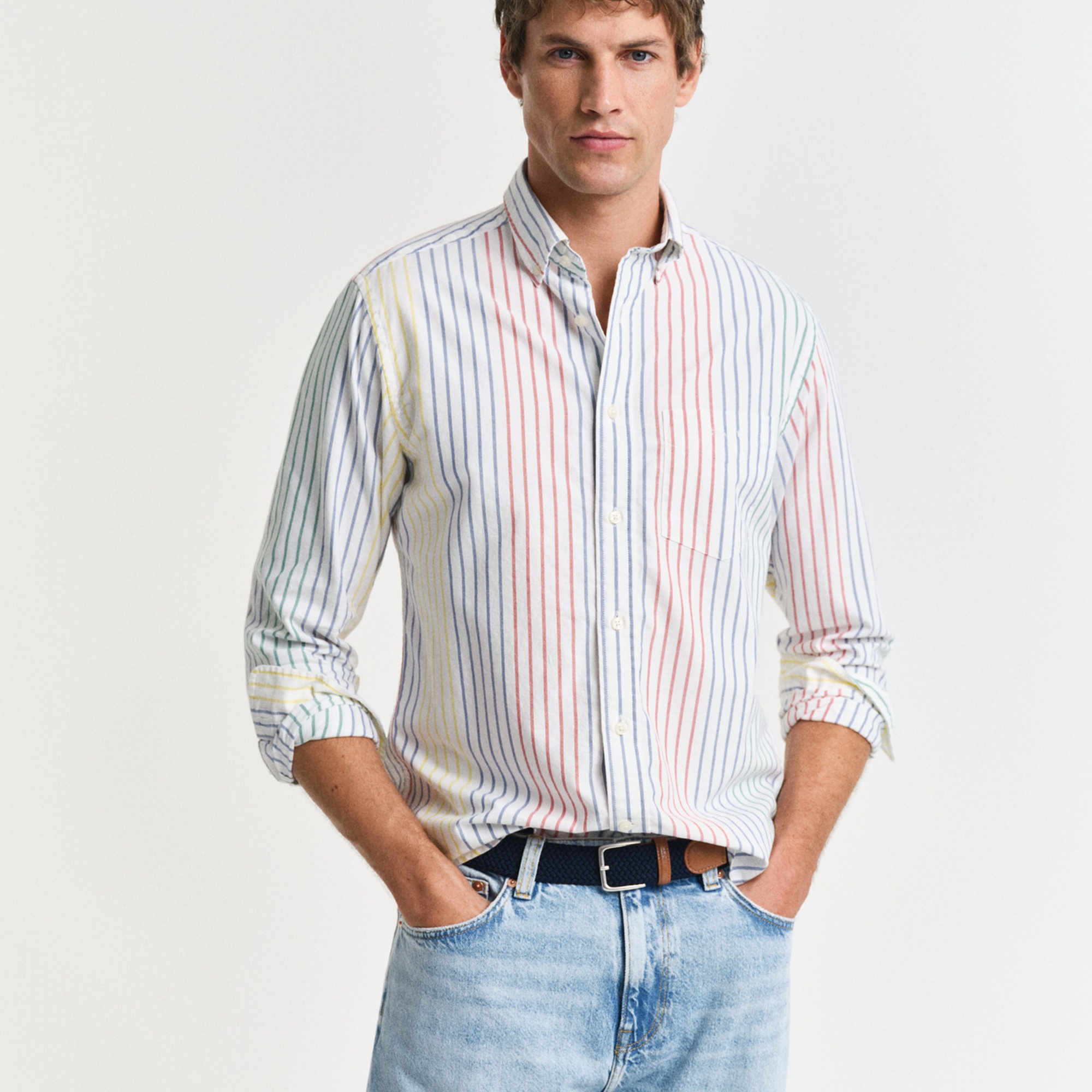 GANT Erkek Renkli Regular Fit Düğmeli Yaka Çizgili Gömlek