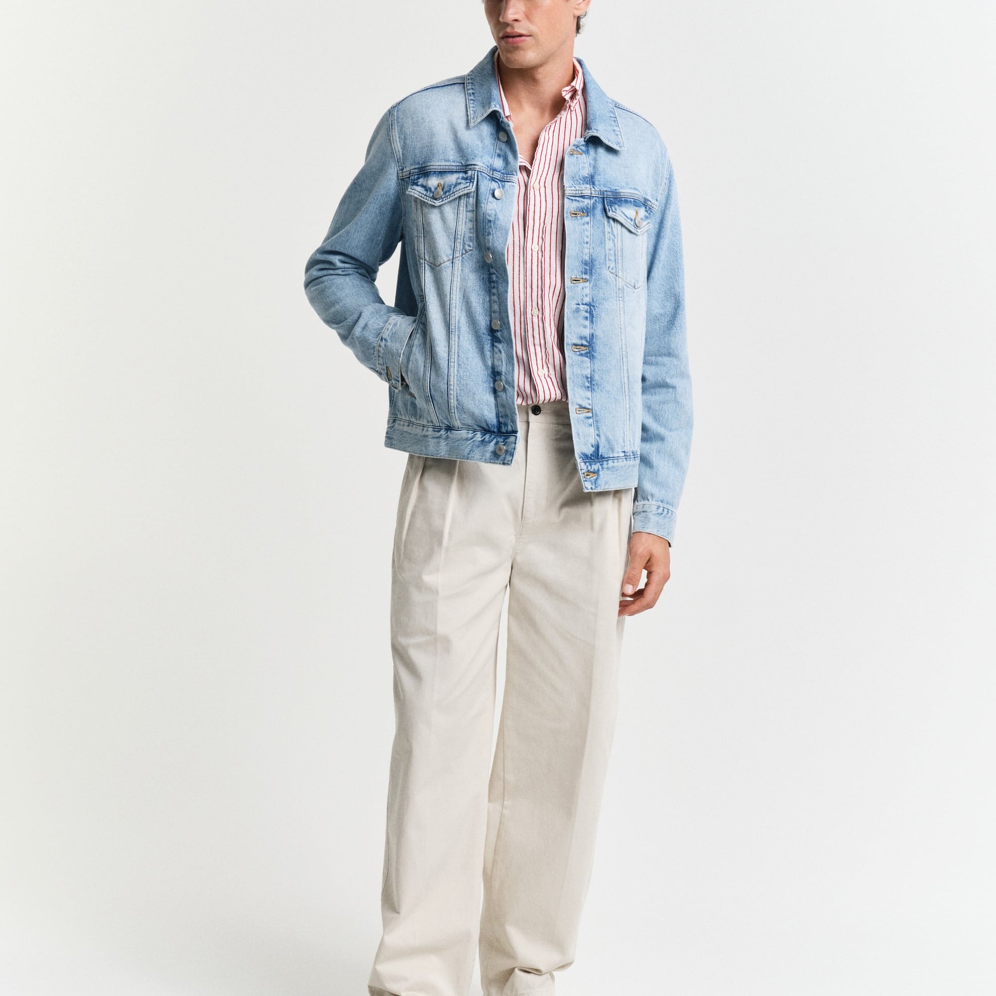 GANT Erkek Kırmızı Regular Fit Düğmeli Yaka Çizgili Gömlek