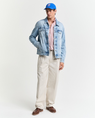  GANT Erkek Kırmızı Regular Fit Düğmeli Yaka Çizgili Gömlek