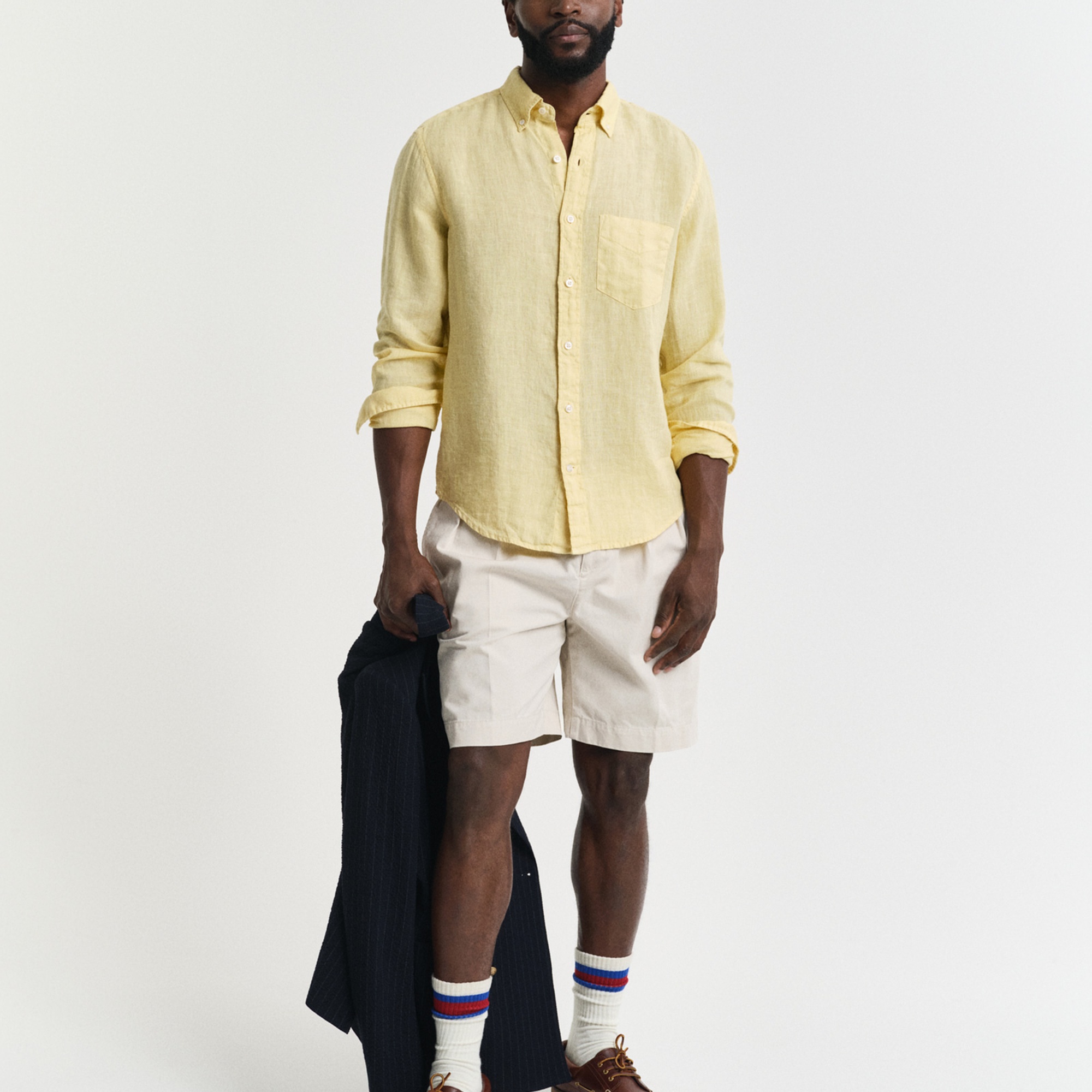 GANT Erkek Sarı Regular Fit Düğmeli Yaka Keten Gömlek