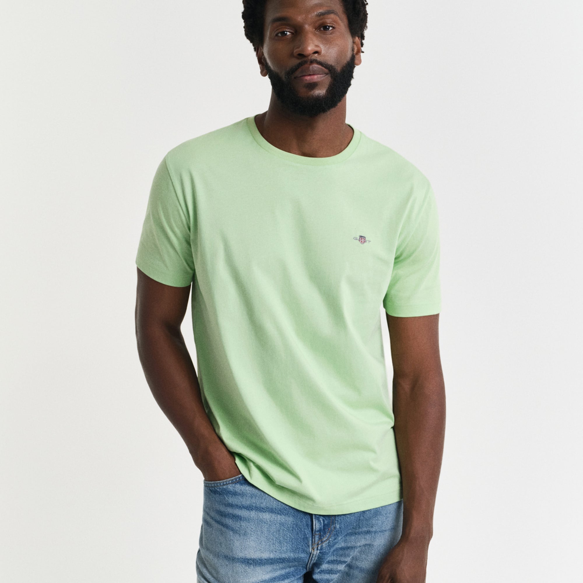 GANT Erkek Yeşil Regular Fit Bisiklet Yaka T-Shirt