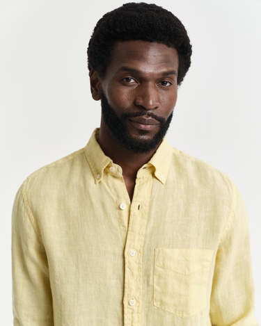  GANT Erkek Sarı Regular Fit Düğmeli Yaka Keten Gömlek