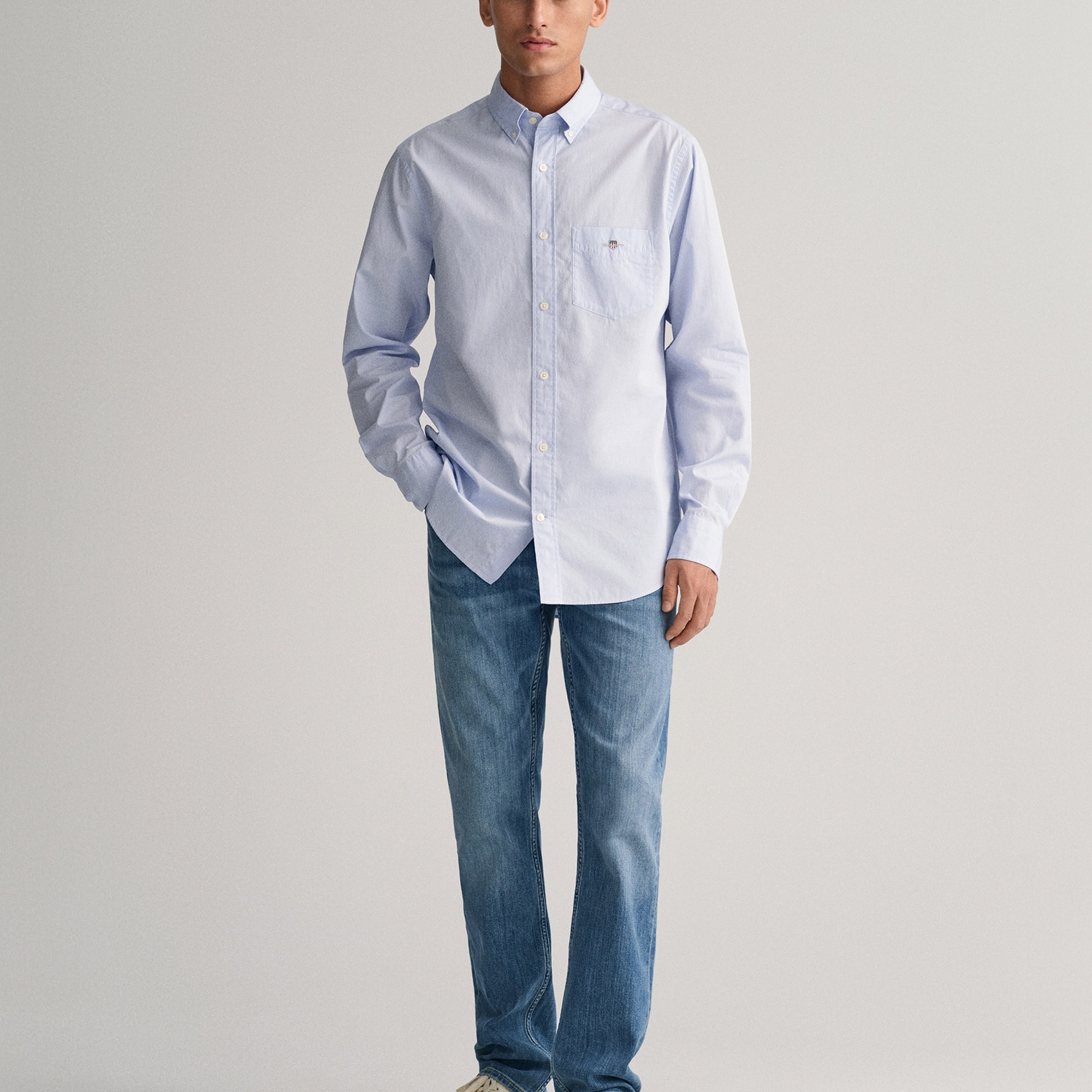 GANT Erkek Mavi Regular Fit Düğmeli Yaka Poplin Gömlek