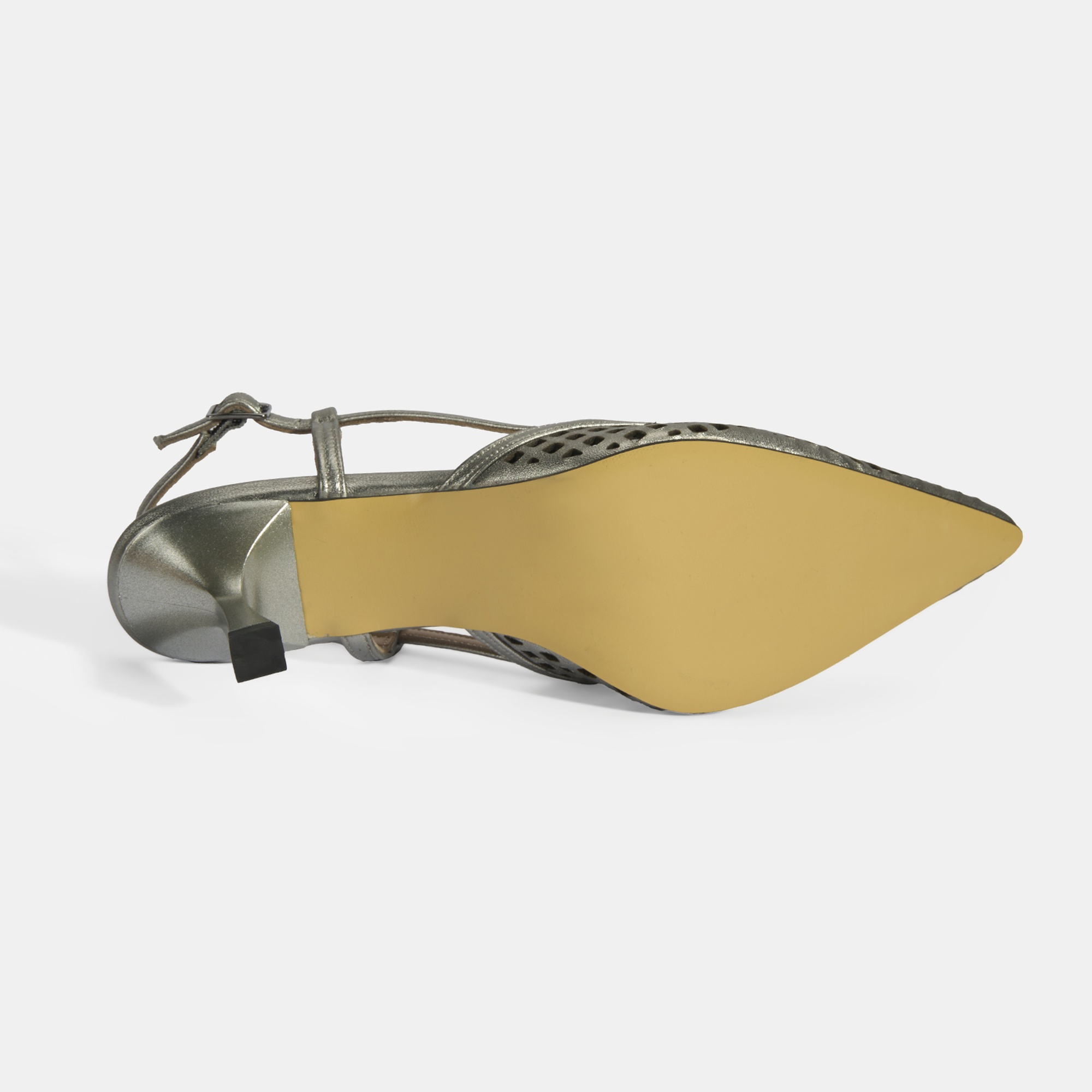 Kadın Perforeli Metalik Deri Slingback Ayakkabı