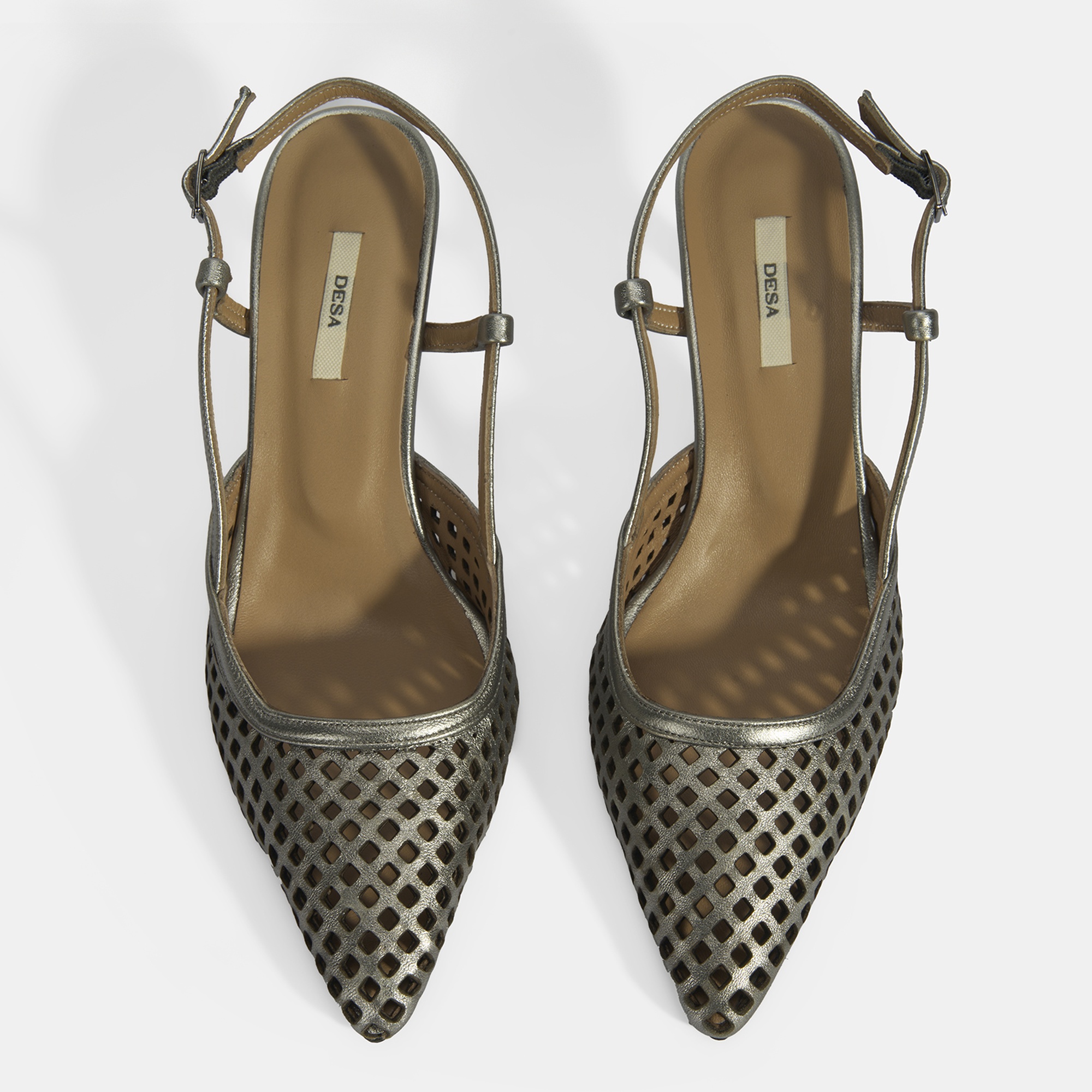 Kadın Perforeli Metalik Deri Slingback Ayakkabı