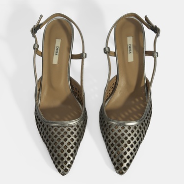  Kadın Perforeli Metalik Deri Slingback Ayakkabı
