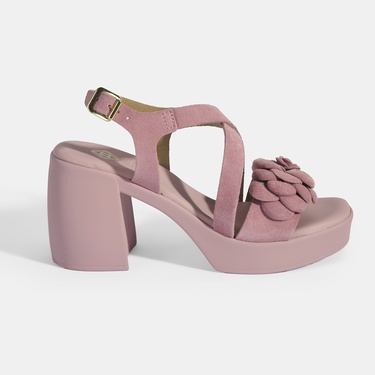  Kadın Pembe Ayarlanabilir Tokalı Süet Topuklu Sandalet